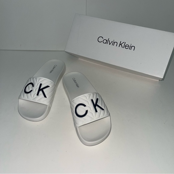 CALVIN KLEIN Anders Pool Slide Sandal In White Color - New In Box - Duplicate - Picture 6 of 11